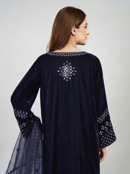 3 Piece Velvet Suit- Embroidered (Pret)