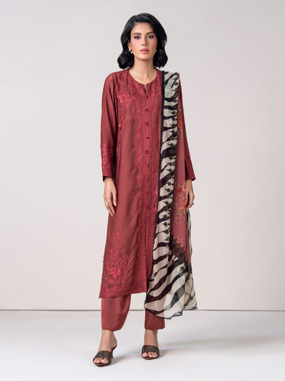 3 Piece Silk Suit- Embroidered (Pret)