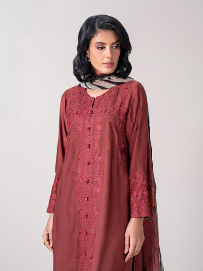 3 Piece Silk Suit- Embroidered (Pret)