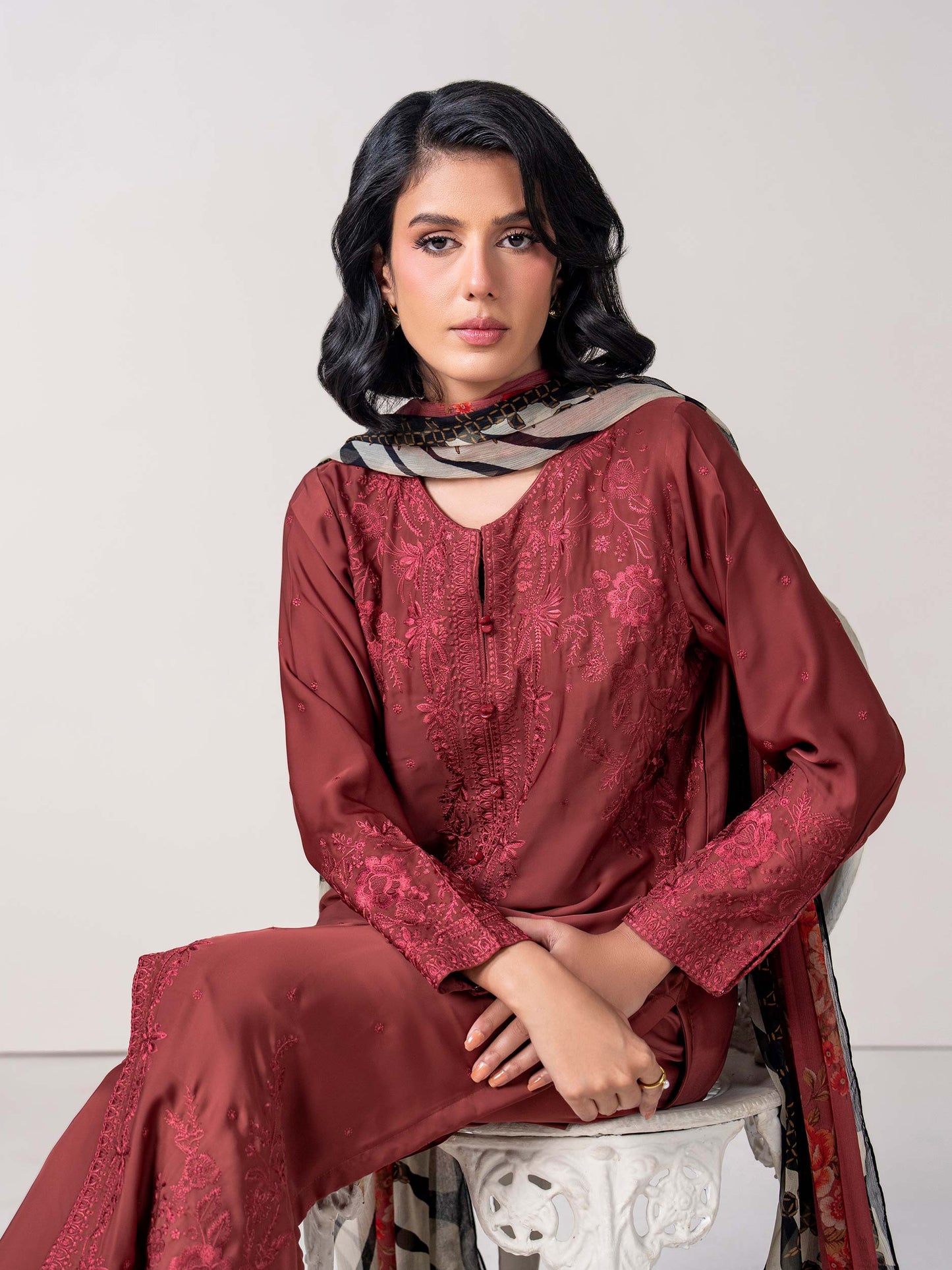 3 Piece Silk Suit- Embroidered (Pret)
