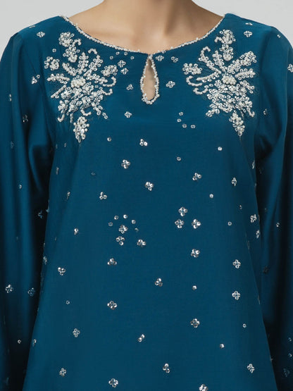 2 Piece Satin Suit- Embroirdered (Pret)