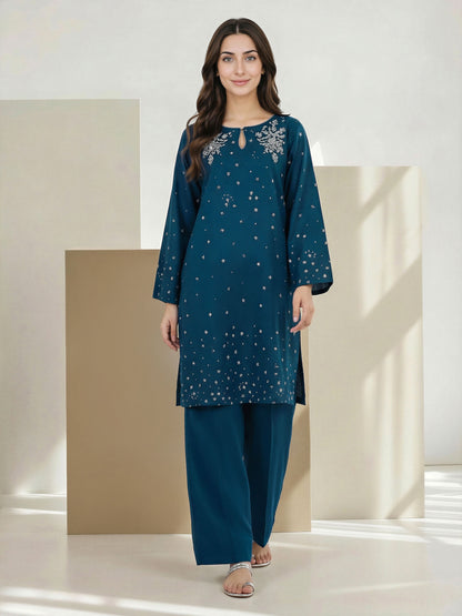 2 Piece Satin Suit- Embroirdered (Pret)