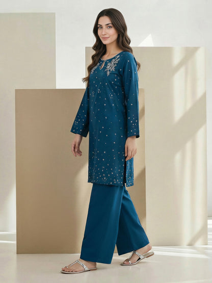 2 Piece Satin Suit- Embroirdered (Pret)