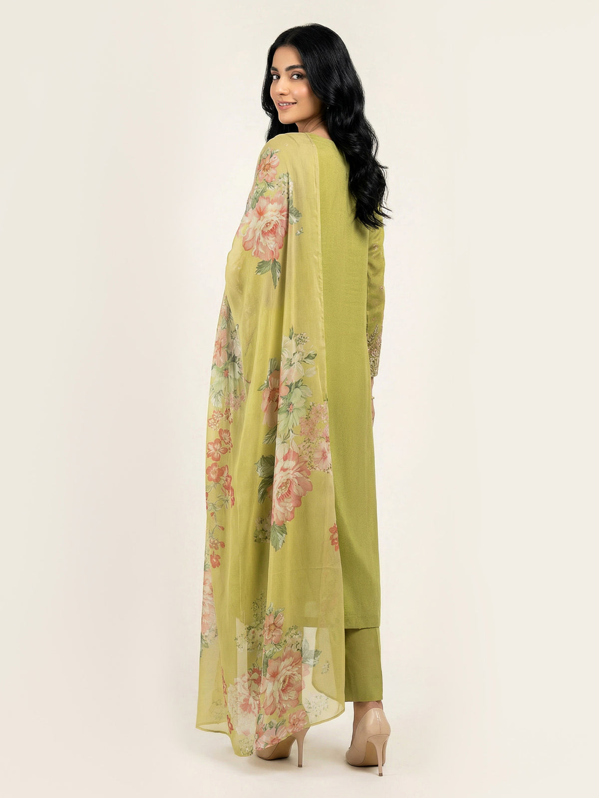 3 Piece Zari Slub Suit- Embroidered (Pret)