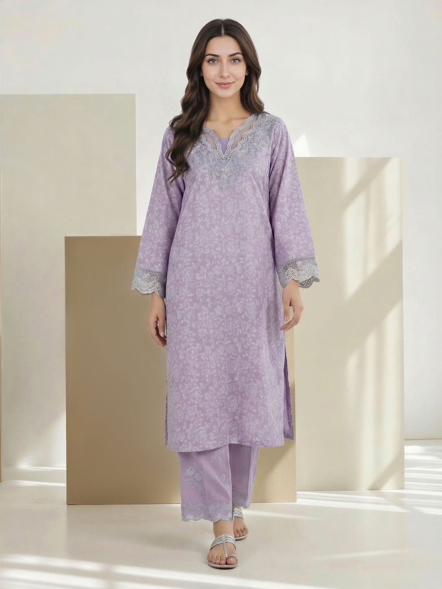 2 Piece Self Jacquard Suit- Embroidered (Pret)
