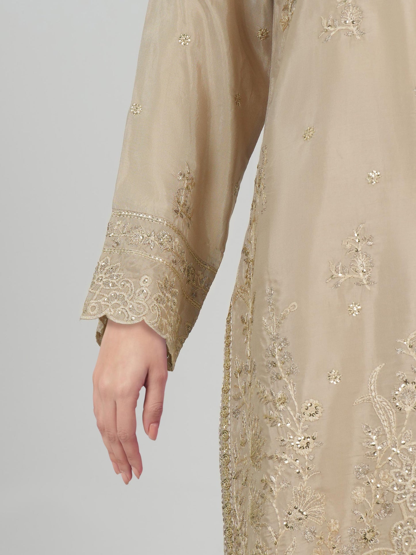 3 Piece Oak Silk Suit- Embroidered (Pret)