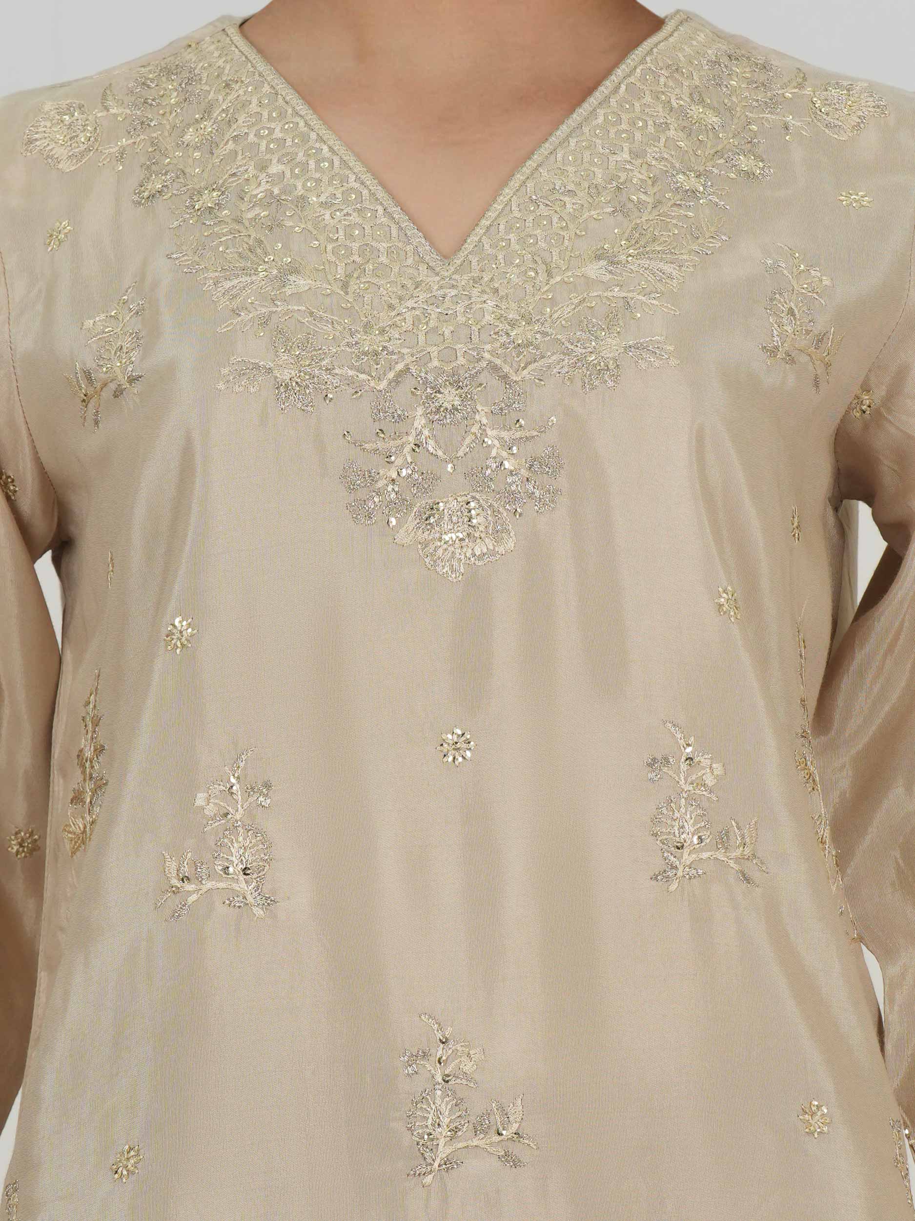 3 Piece Oak Silk Suit- Embroidered (Pret)