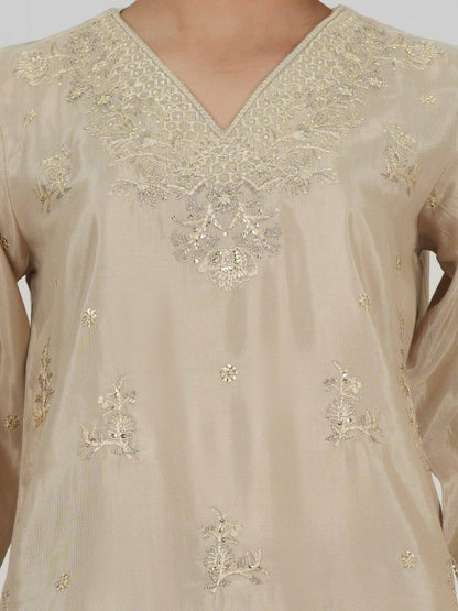 3 Piece Oak Silk Suit- Embroidered (Pret)