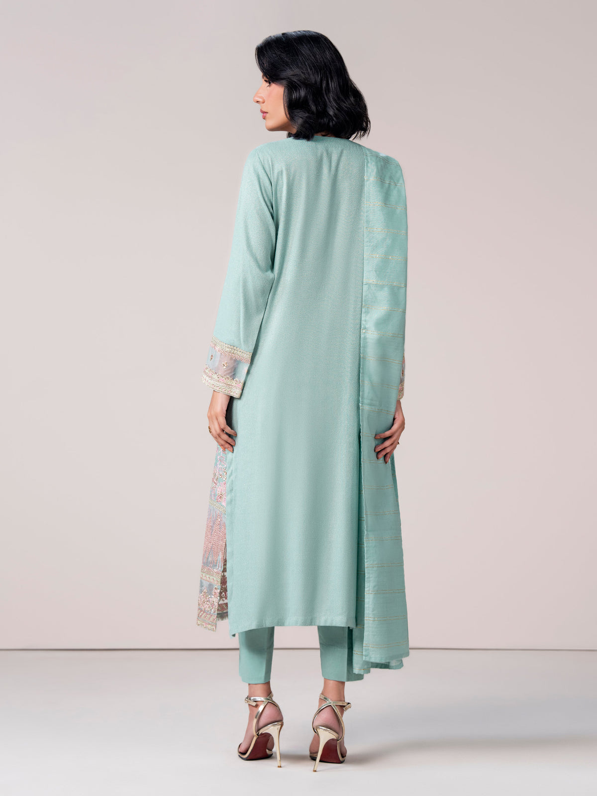 3 Piece Zari Karandi Suit- Embroidered (Pret)