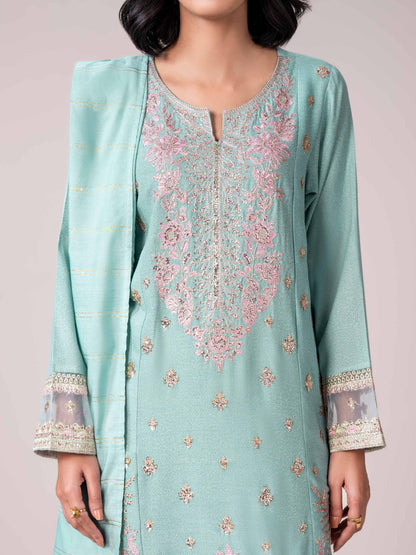 3 Piece Zari Karandi Suit- Embroidered (Pret)