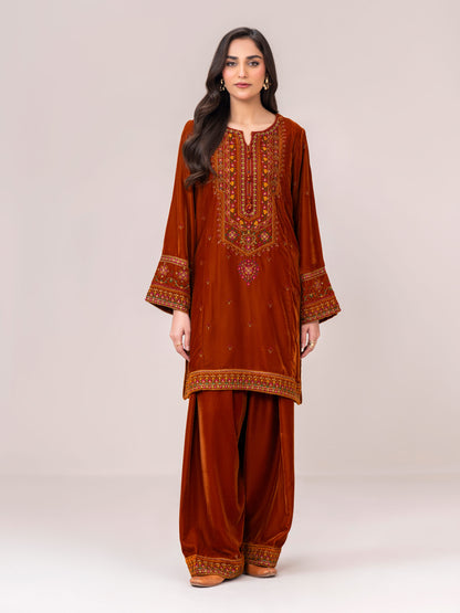2-Piece Velvet Suit- Embroidered (Pret)