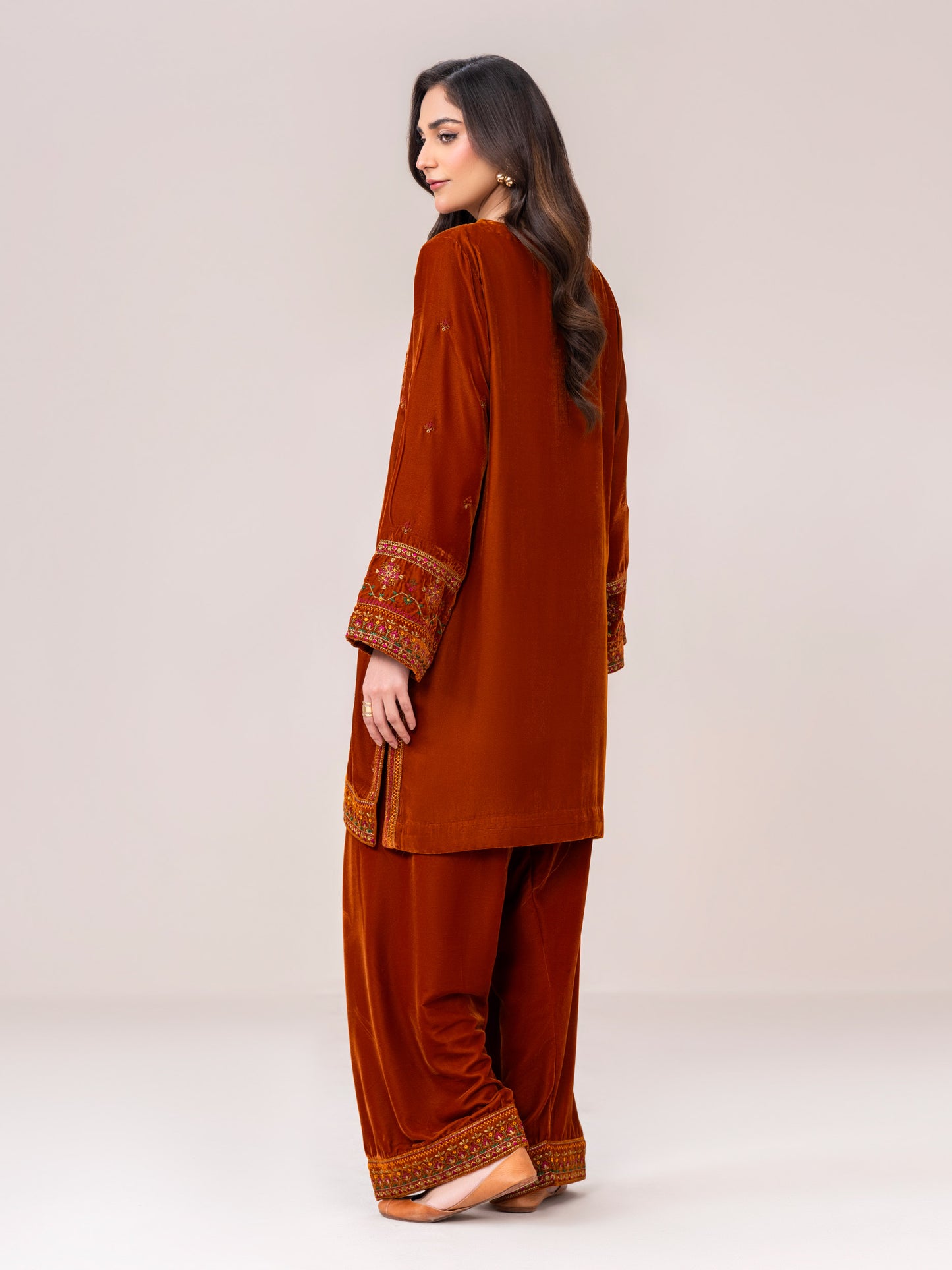 2-Piece Velvet Suit- Embroidered (Pret)