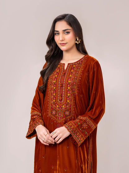 2-Piece Velvet Suit- Embroidered (Pret)