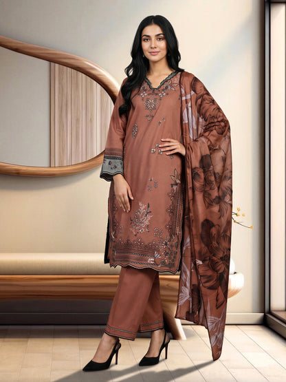 3 Piece Crepe Suit- Embroidered (Pret)