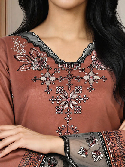3 Piece Crepe Suit- Embroidered (Pret)