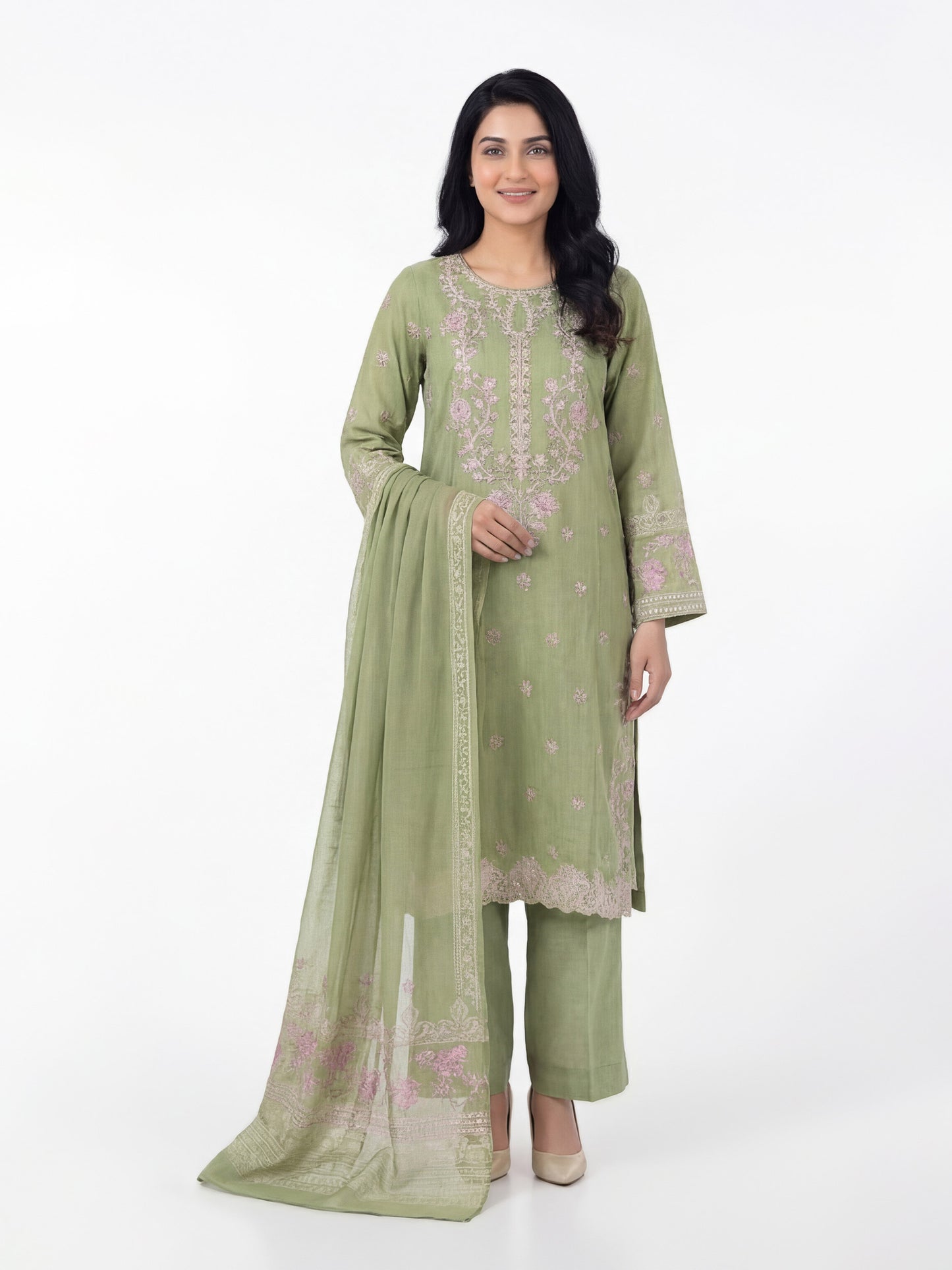 3 Piece Jacquard Yarn Dyed Suit- Embroidered (Pret)
