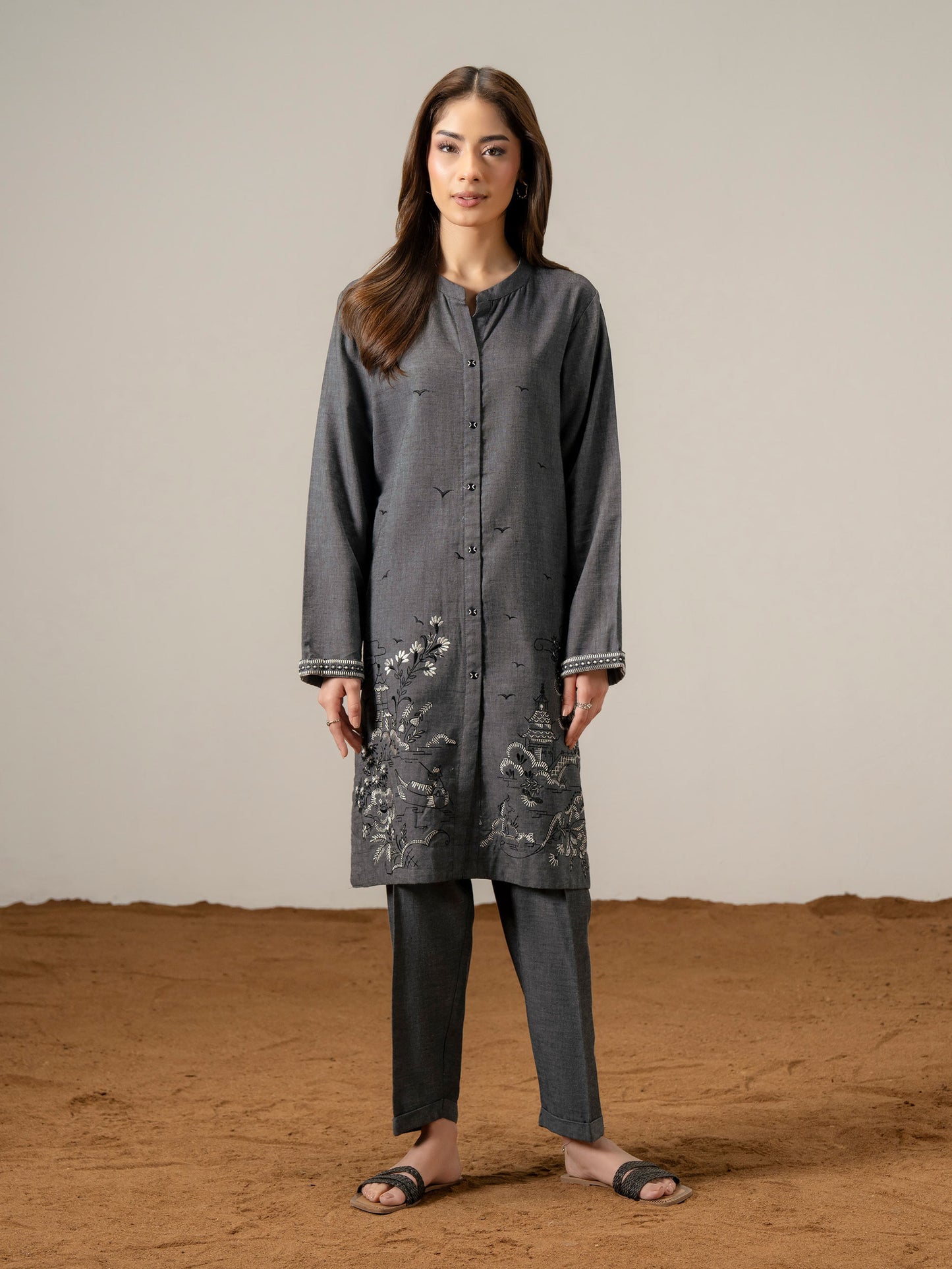 2 Piece Yarn Dyed Suit-Embroidered (Pret)