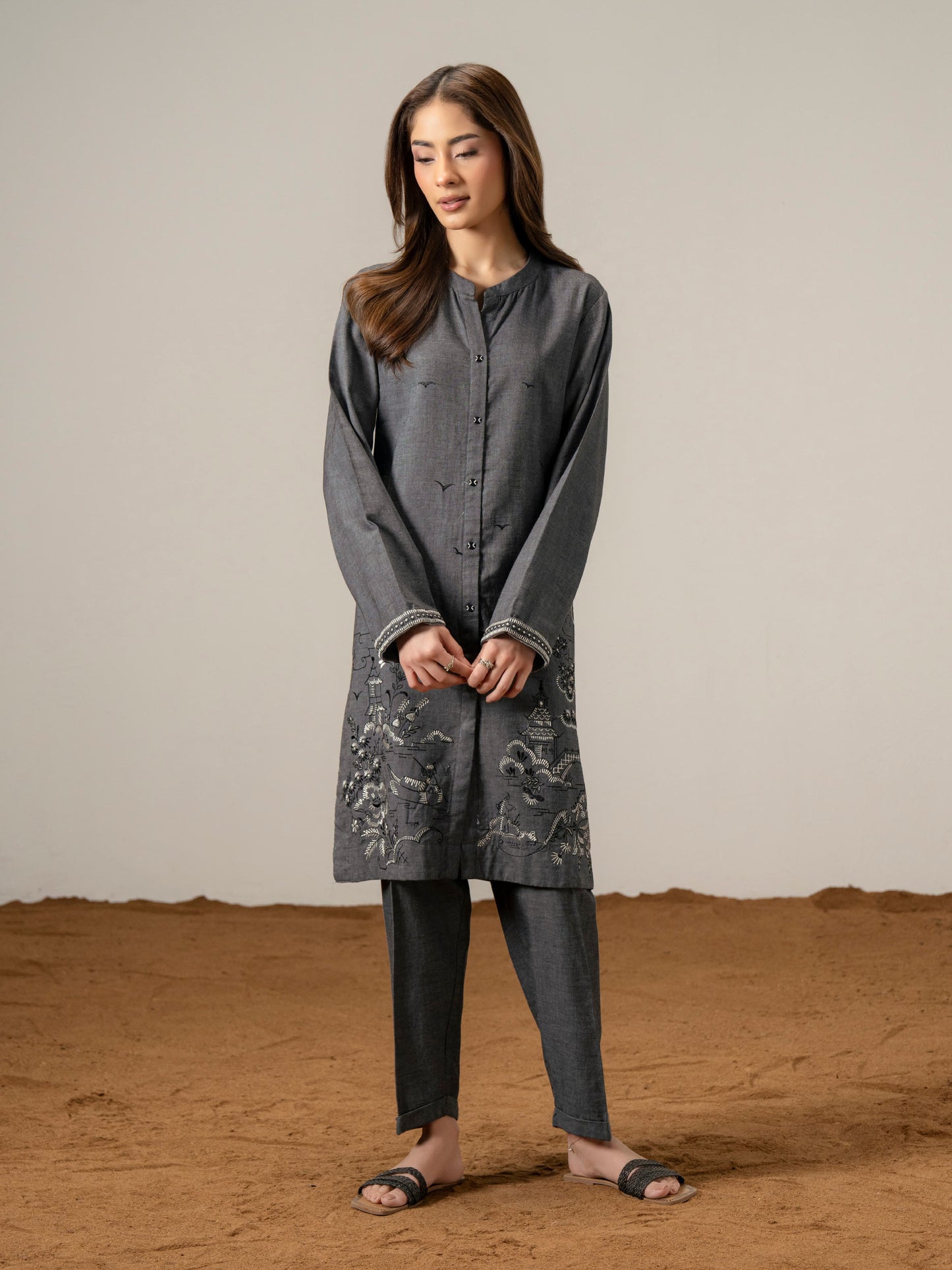 2 Piece Yarn Dyed Suit-Embroidered (Pret)