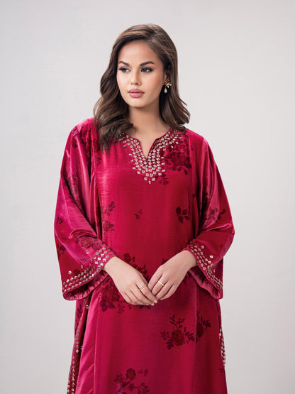 2-Piece Velvet Suit- Embroidered (Pret)