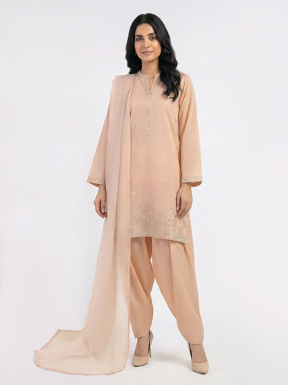 3 Piece Lawn Slub Suit- Embroidered (Pret)