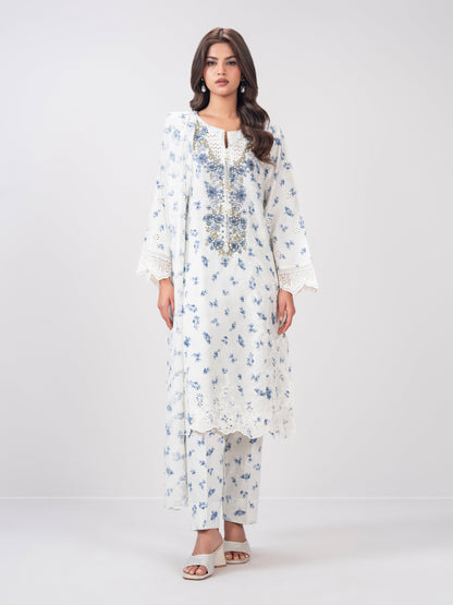 3 Piece Satin Suit- Embroidered (Pret)