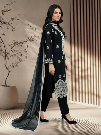 3 Piece Lawn Slub Suit- Embroidered (Pret)