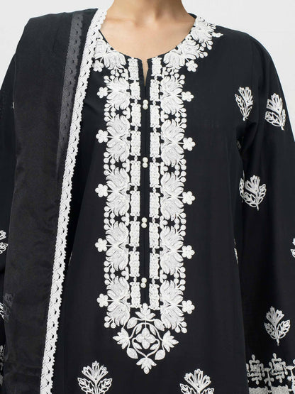 3 Piece Lawn Slub Suit- Embroidered (Pret)
