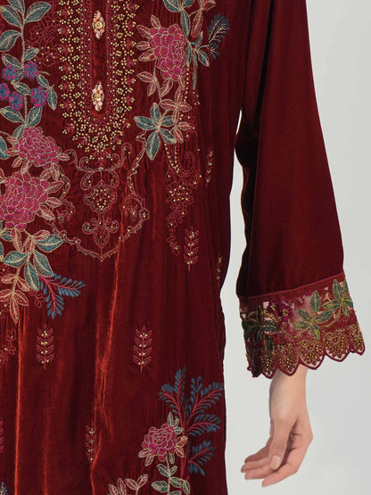 3 Piece Velvet Suit- Embroidered (Pret)