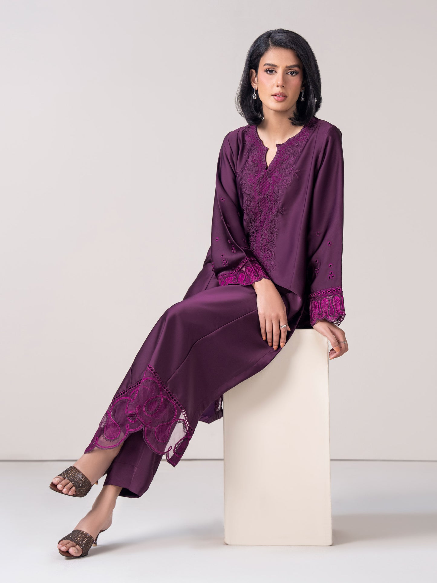 2 Piece Silk Suit- Embroidered (Pret)