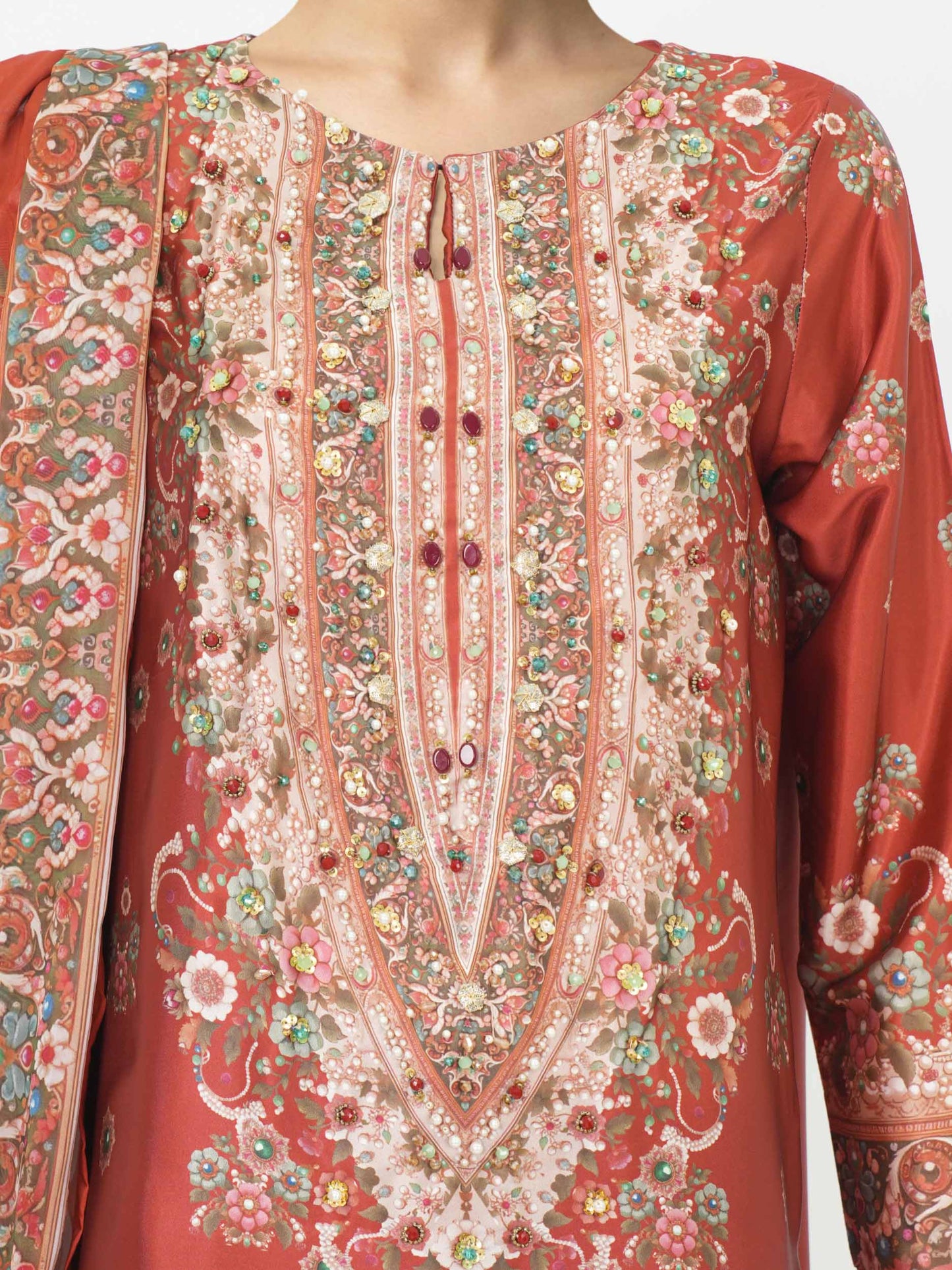 3 Piece Silk Suit- Embroidered (Pret)