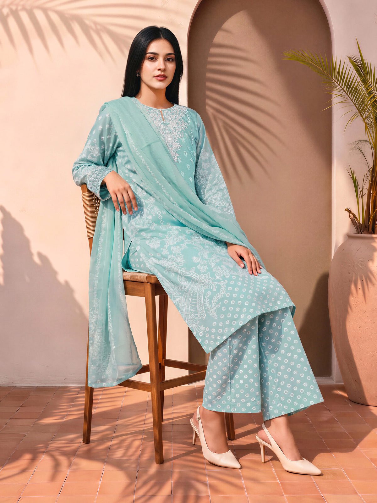 3 Piece Silk Suit- Embroidered (Pret)