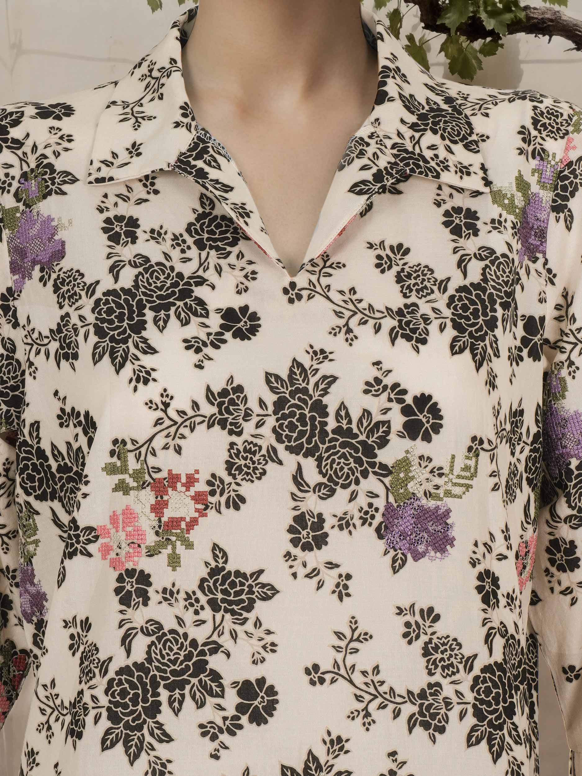 2 Piece Cambric Suit- Embroidered (Pret)
