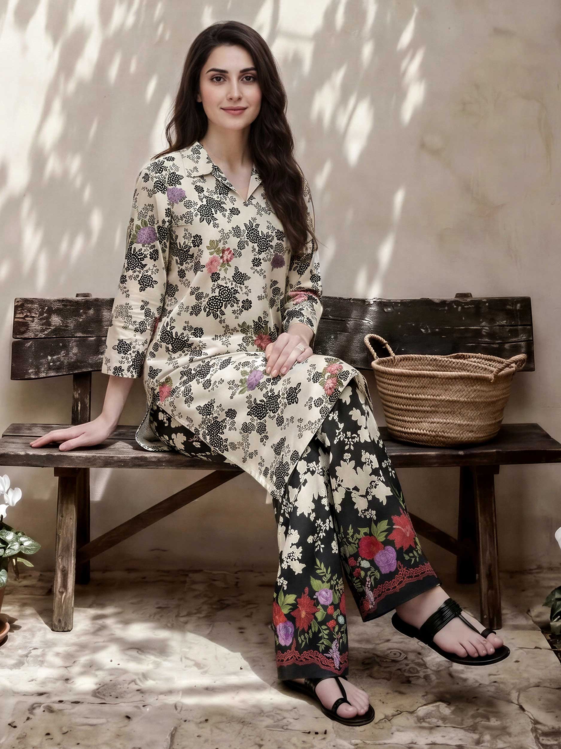 2 Piece Cambric Suit- Embroidered (Pret)