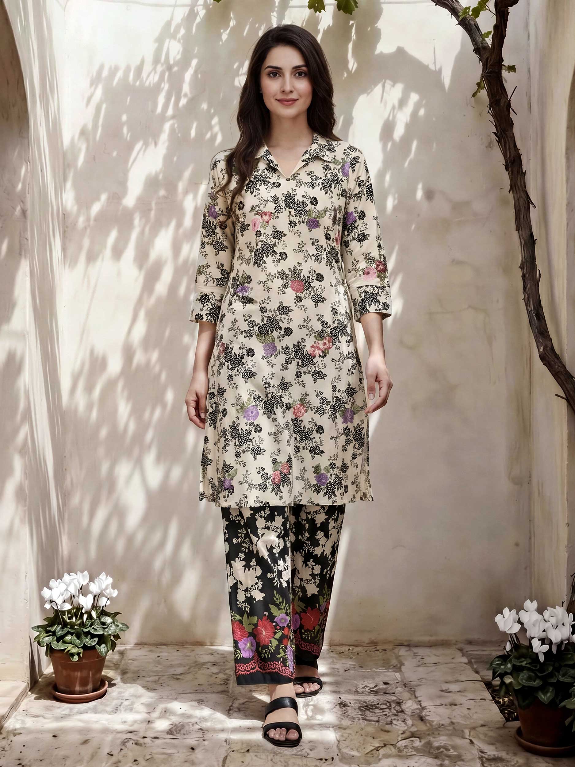 2 Piece Cambric Suit- Embroidered (Pret)