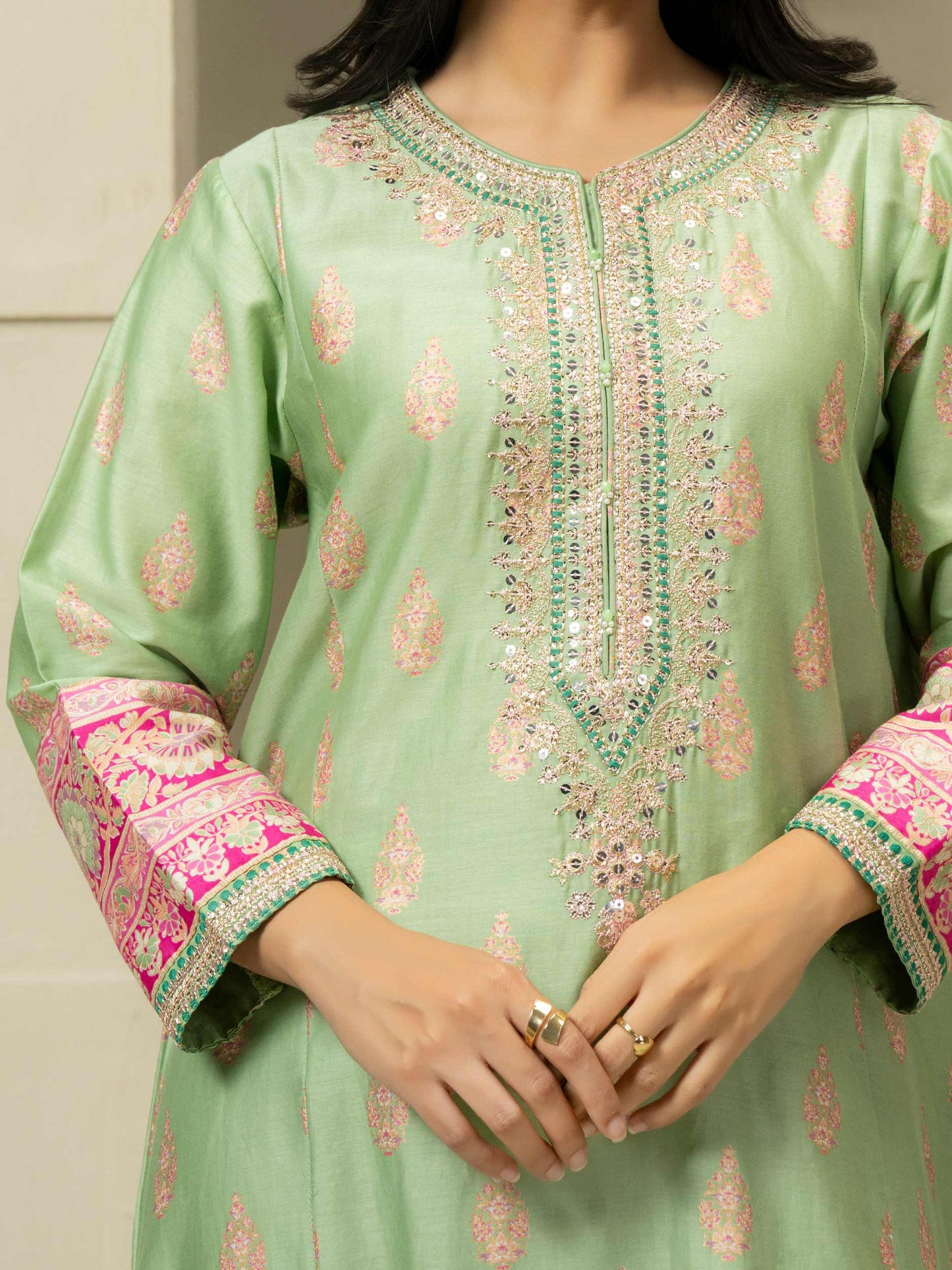 Satin Shirt-Embroidered (Pret)