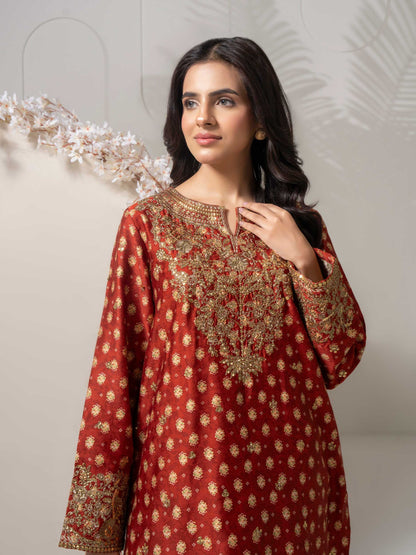 2 Piece Satin Suit-Embellished (Pret)