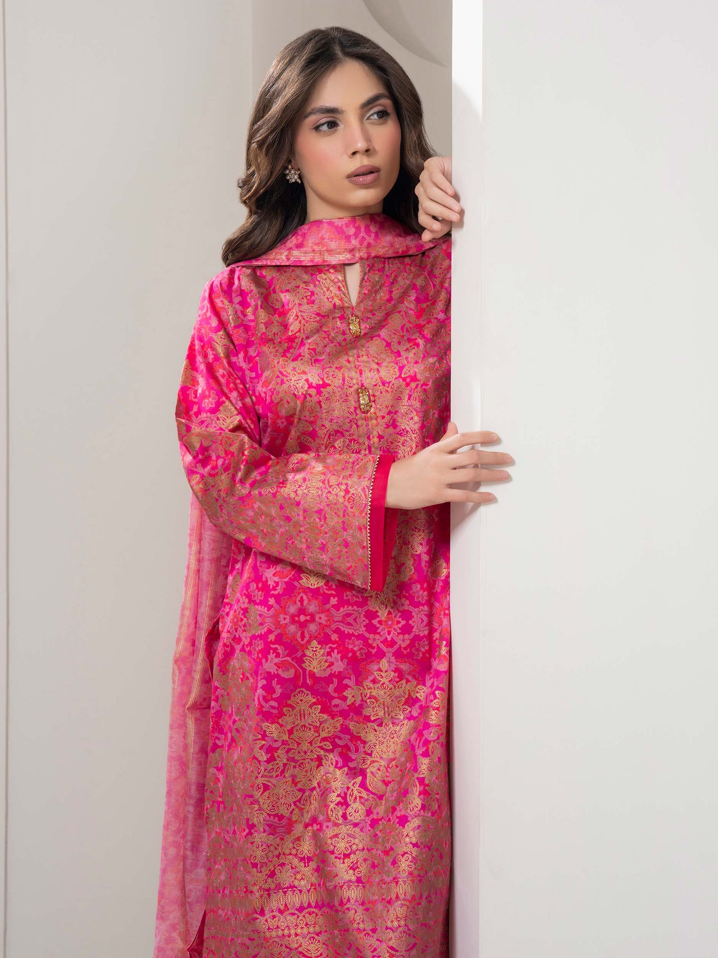 3 Piece Satin Suit-Paste Print (Pret)