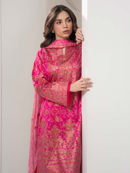 3 Piece Satin Suit-Paste Print (Pret)