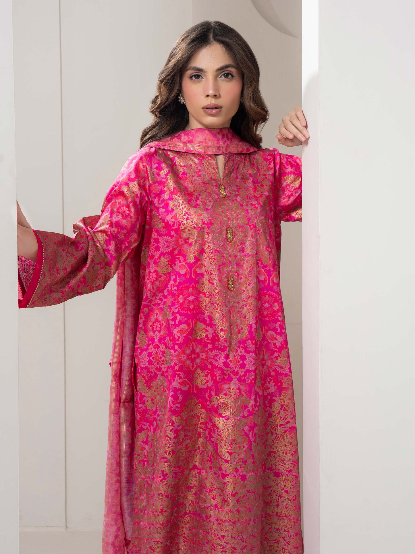 3 Piece Satin Suit-Paste Print (Pret)