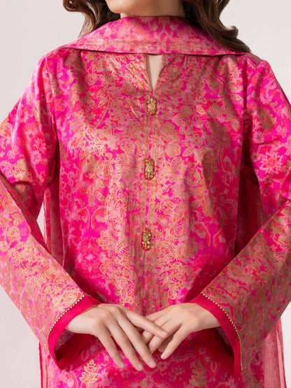 3 Piece Satin Suit-Paste Print (Pret)