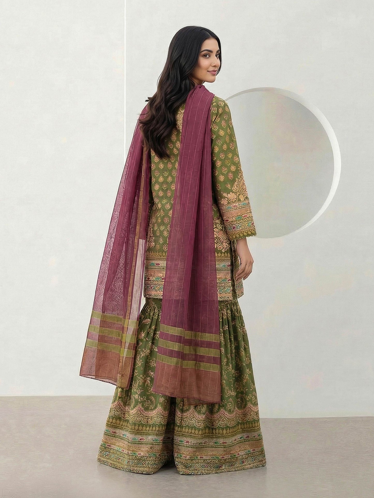 3 Piece Satin Suit- Embroidered (Pret)