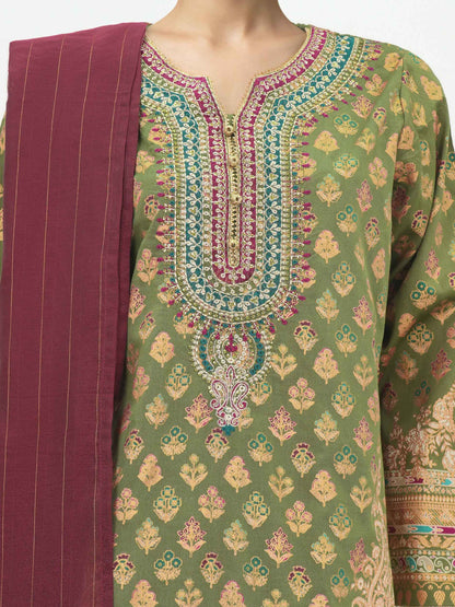 3 Piece Satin Suit- Embroidered (Pret)