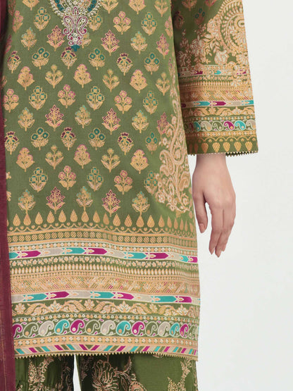 3 Piece Satin Suit- Embroidered (Pret)