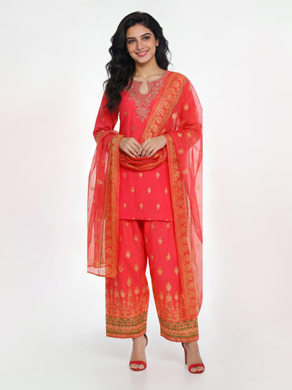 3 Piece Cambric Suit- Embroidered (Pret)