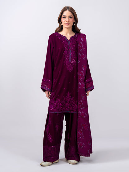 3 Piece Velvet Suit- Embroidered (Pret)