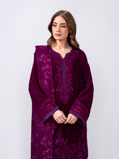 3 Piece Velvet Suit- Embroidered (Pret)