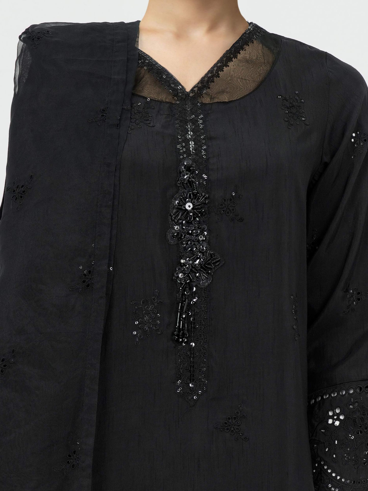 3 Piece Raw Silk Suit- Embroidered (Pret)