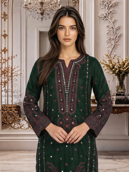 3 Piece Velvet Suit- Embroidered (Pret)