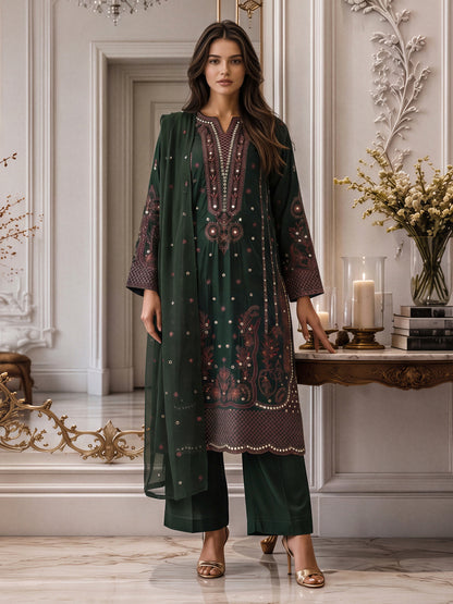 3 Piece Velvet Suit- Embroidered (Pret)