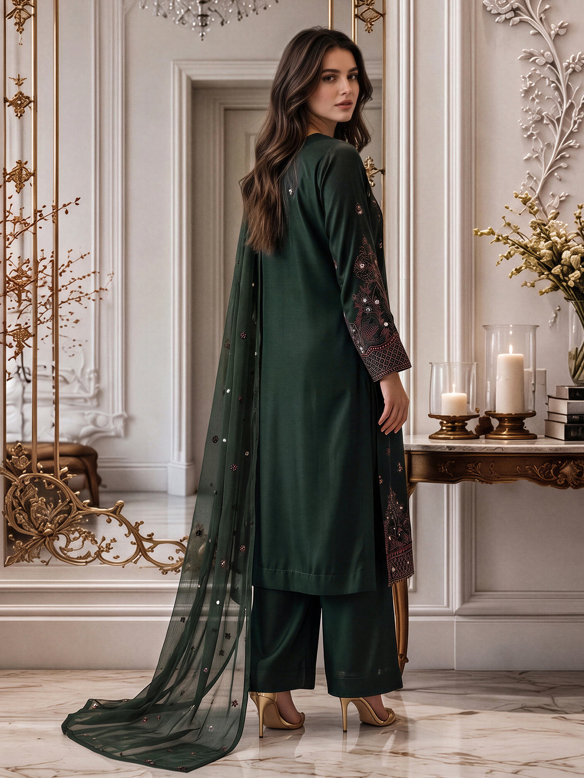 3 Piece Velvet Suit- Embroidered (Pret)